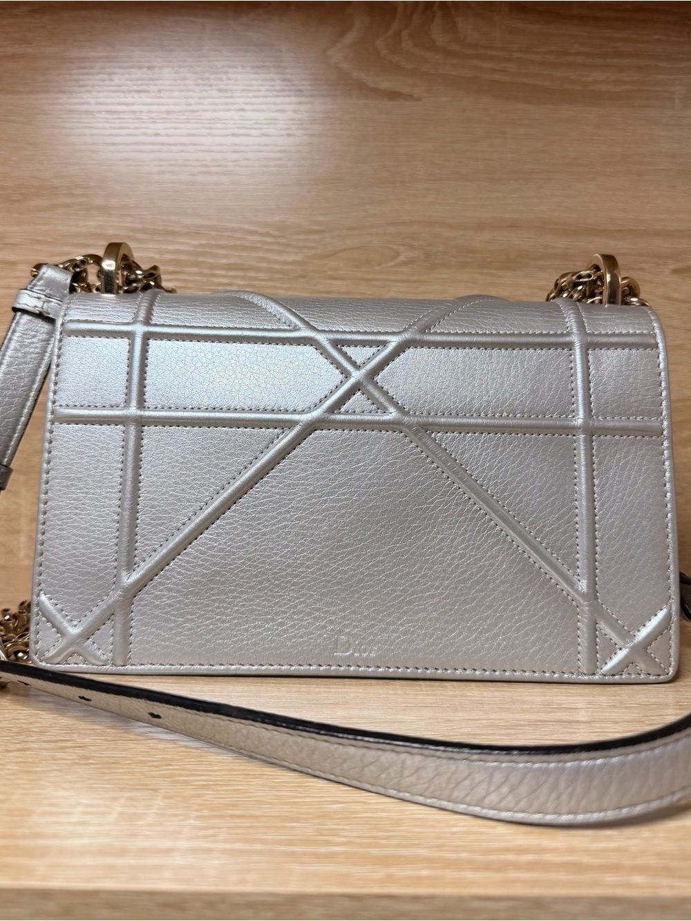 DIOR DIORAMA Silver Leather Crossbody with Gold Chain AUTHENTIC - Picture 8 of 12